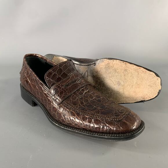 SALVATORE FERRAGAMO Size 8.5 Brown Embossed Leather Slip On Loafers main image 5